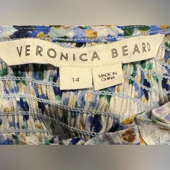 Veronica Beard Kali Smocked Blue and White Floral Blouse Women’s Size 14 - Picture 12 of 14